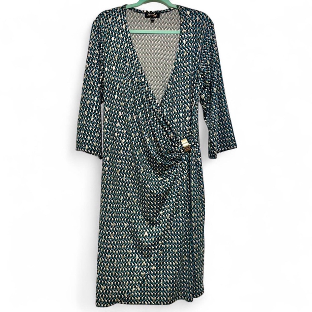 WORN ONCE flattering geometric print faux wrap dress - Picture 2 of 9